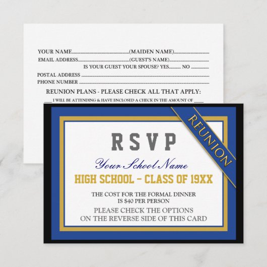 Classy Formal Class Reunion RSVP Kaartje (Voorkant / Achterkant)