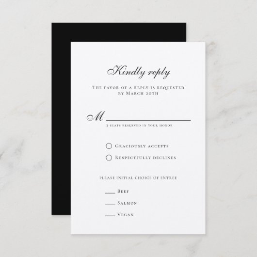 Classy Formal Elegant Black White Wedding RSVP Kaartje (Voorkant / Achterkant)