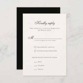 Classy Formal Elegant Black White Wedding RSVP Kaartje