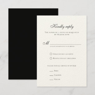 Classy Formal Elegant Black White Wedding RSVP Kaartje