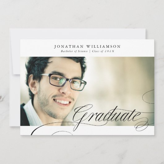 Classy Formal Elegant Script Afstuderen twee foto Aankondiging (Voorkant)