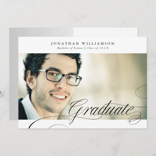 Classy Formal Elegant Script Afstuderen twee foto Aankondiging (Voorkant / Achterkant)