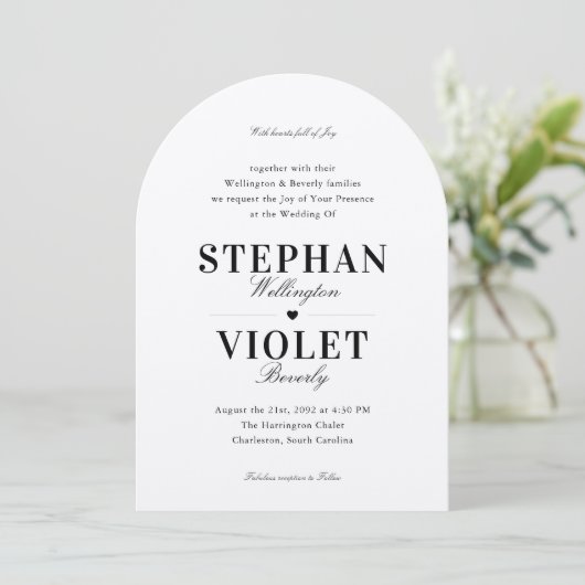 Classy formele boogvormige bruiloft uitnodiging (Staand voorkant)