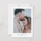 Classy foto Dusty Blue Script met hart bruiloft Bedankkaart (Voorkant)