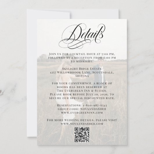 Classy foto elegant alles in één QR-code bruiloft Kaart (Achterkant)