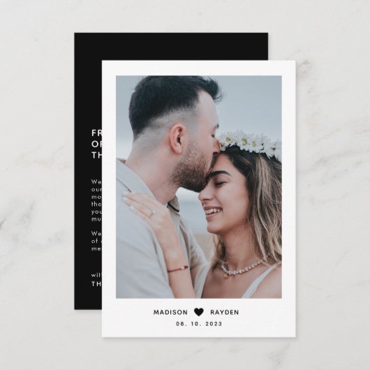 Classy foto Zwart Script met hart bruiloft Bedankkaart (Voorkant / Achterkant)