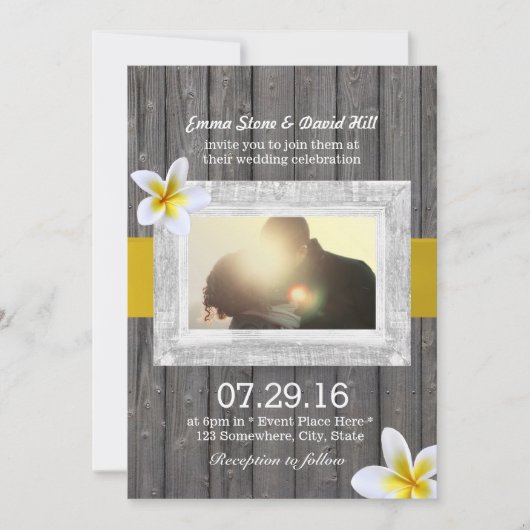 Classy Frangipani Flower Custom Photo Wedding Kaart (Voorkant)