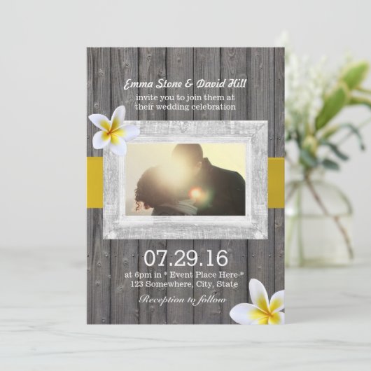 Classy Frangipani Flower Custom Photo Wedding Kaart (Staand voorkant)