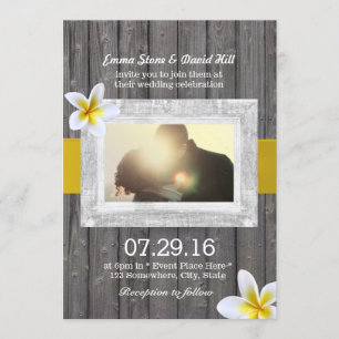 Classy Frangipani Flower Custom Photo Wedding Kaart