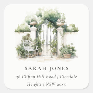 Classy Frans Tuin Landschap Waterverf Adres Vierkante Sticker