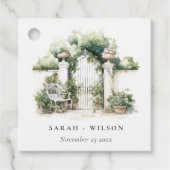 Classy Frans Tuin Landschap Waterverf Bruiloft Bedankjes Labels (Voorkant)