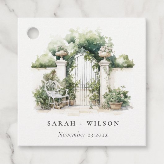 Classy Frans Tuin Landschap Waterverf Bruiloft Bedankjes Labels (Voorkant)