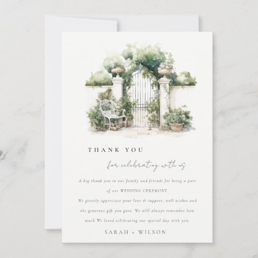 Classy Frans Tuin Landschap Waterverf Bruiloft Bedankkaart (Voorkant)