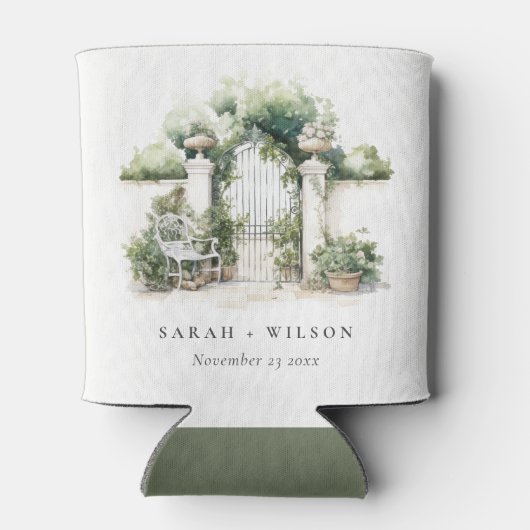 Classy Frans Tuin Landschap Waterverf Bruiloft Blikjeskoeler (Achterkant)