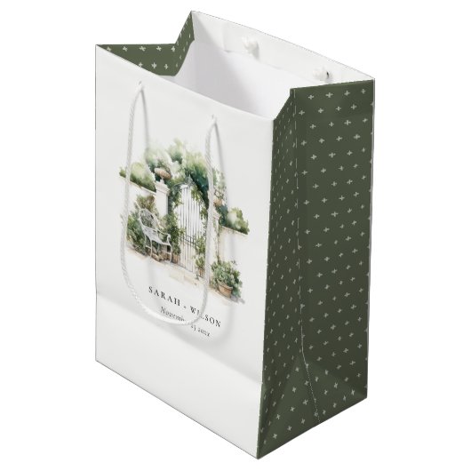 Classy Frans Tuin Landschap Waterverf Bruiloft Medium Cadeauzakje (Voorkant Gekanteld)