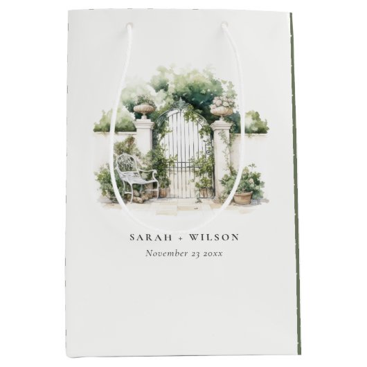 Classy Frans Tuin Landschap Waterverf Bruiloft Medium Cadeauzakje (Voorkant)