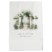 Classy Frans Tuin Landschap Waterverf Bruiloft Medium Cadeauzakje (Achterkant)