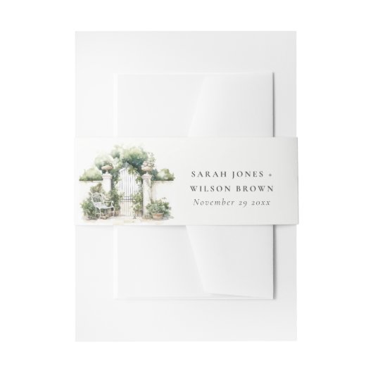 Classy Frans Tuin Landschap Waterverf Bruiloft Uitnodigingen Wikkel (Voorkant Voorbeeld)