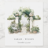 Classy Frans Tuin Landschap Waterverf Bruiloft Wijn Etiket (Enkel label)