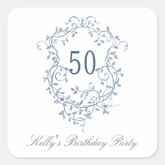 Classy Frans Victoriaans Blauw 50ste Verjaardagsfe Vierkante Sticker (Voorkant)