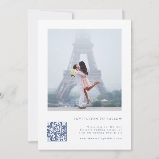 Classy Franse Blauwe Bloemenkam Trouwfoto Save The Date (Achterkant)