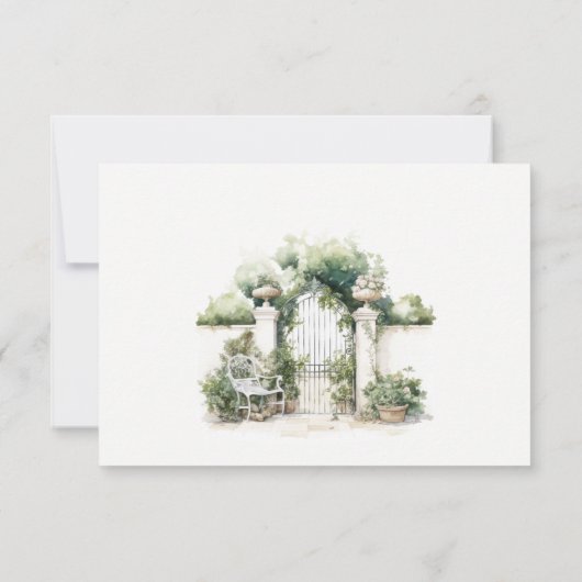 Classy Franse tuin landschap bruiloft detail RSVP Kaartje (Achterkant)