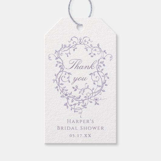 Classy French Lavender Bridal Shower Thank You Cadeaulabel (Voorkant)