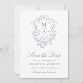 Classy French Lavender Floral Crest Wedding Photo Save The Date (Voorkant)