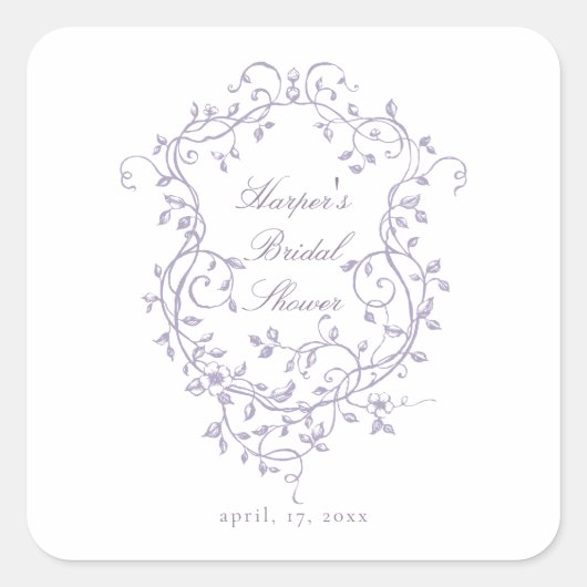 Classy French Victorian Lavender Bridal Shower Vierkante Sticker (Voorkant)