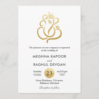 Classy Fuax Gold Foil Ganesha/Indian God Wedding Kaart
