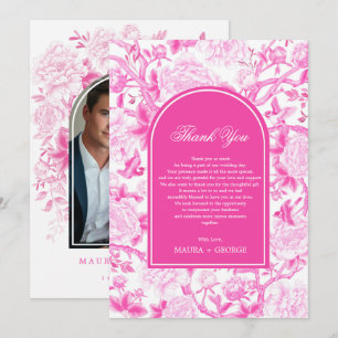 Classy Fuchsia Pink Chinoiserie trouwfoto Bedankkaart