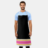 Classy Fun Zwart Roze Geel Wit Racing Stripes Schort (Gedragen)