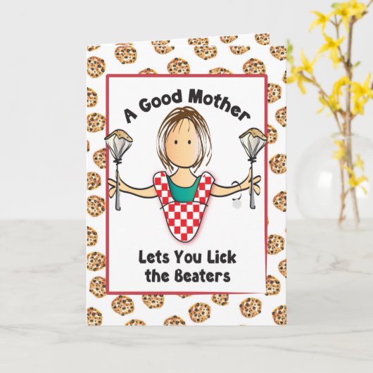 Classy Funny Brown Hair Cartoon Moederdag Kaart (Gele Bloem)