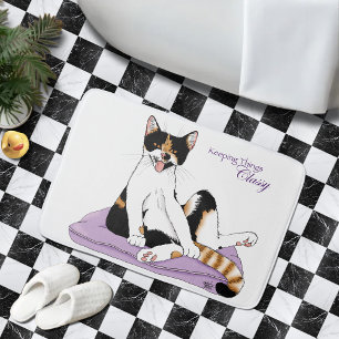 Classy Funny Calico Cat Paarse Badmat