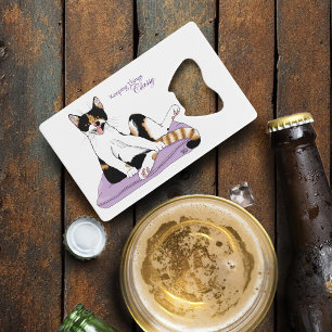 Classy Funny Calico Cat Paarse Creditkaart Flessenopener