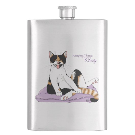 Classy Funny Calico Cat Paarse Heupfles (Voorkant)