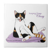 Classy Funny Calico Cat Paarse Tegeltje (Voorkant)