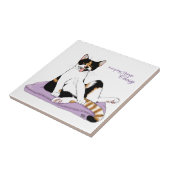 Classy Funny Calico Cat Paarse Tegeltje (Zijkant)