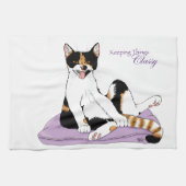 Classy Funny Calico Cat Paarse Theedoek (Horizontaal)