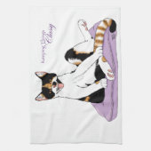 Classy Funny Calico Cat Paarse Theedoek (Verticaal)