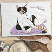 Classy Funny Calico Cat Paarse Theedoek