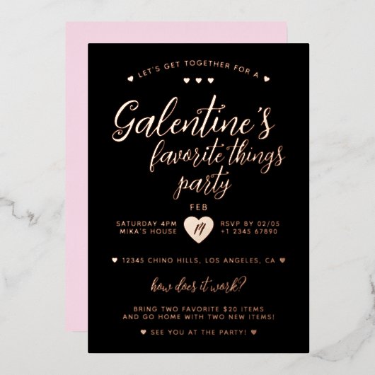 Classy Galentine's Favorite Things Party Folie Uitnodiging (Voorkant / Achterkant)