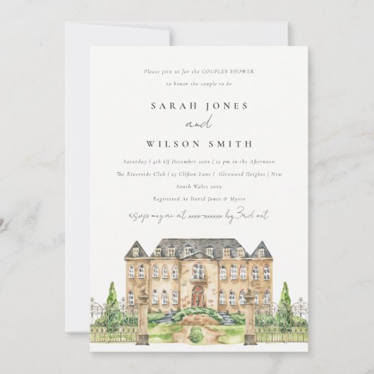 Classy Garden Chateau Manor Couples Shower Invite Bedankkaart (Voorkant)