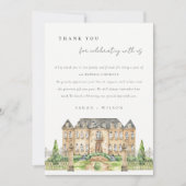 Classy Garden Chateau Manor Waterverf Wedding Bedankkaart (Voorkant)