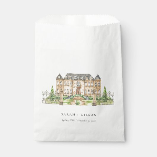 Classy Garden Chateau Manor Waterverf Wedding Bedankzakje (Voorkant)