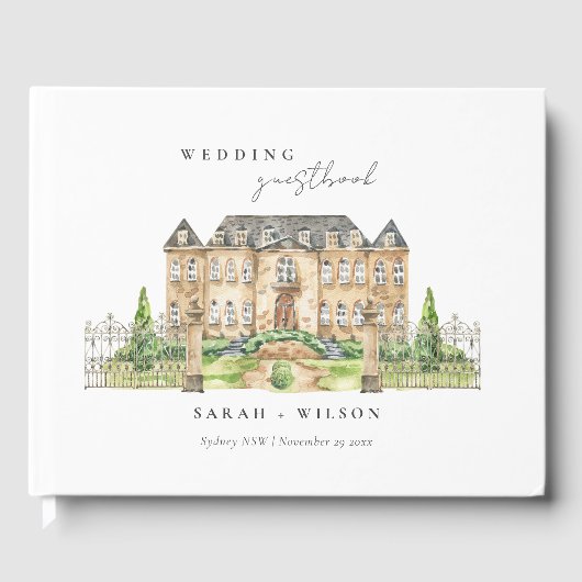 Classy Garden Chateau Manor Waterverf Wedding Gastenboek (Voorkant)