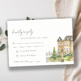 Classy Garden Chateau Manor Waterverf Wedding RSVP Kaartje