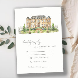 Classy Garden Chateau Manor Waterverf Wedding RSVP Kaartje