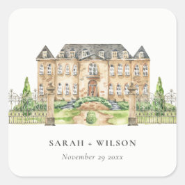 Classy Garden Chateau Manor Waterverf Wedding Vierkante Sticker