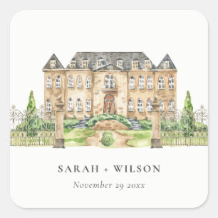 Classy Garden Chateau Manor Waterverf Wedding Vierkante Sticker